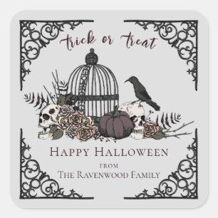 Elegant Light Grey Gothic Happy Halloween Square Sticker