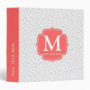 Elegant Light Grey Greek Key Personalized Binder
