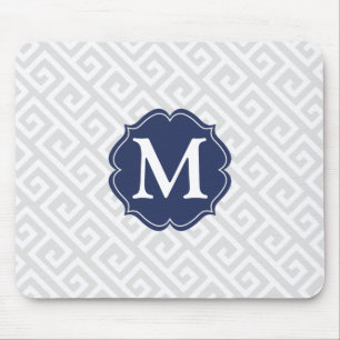 Elegant Light Grey Greek Key Personalized Mouse Pad