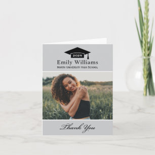 Elegant Light Grey Personalized Graduation Photo Thank You Card
