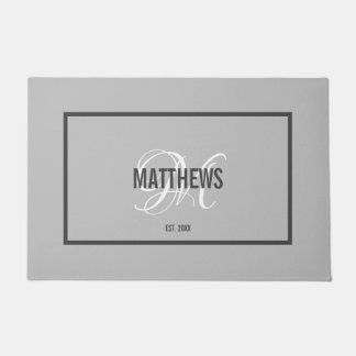 Elegant light grey script monogram name wedding  doormat