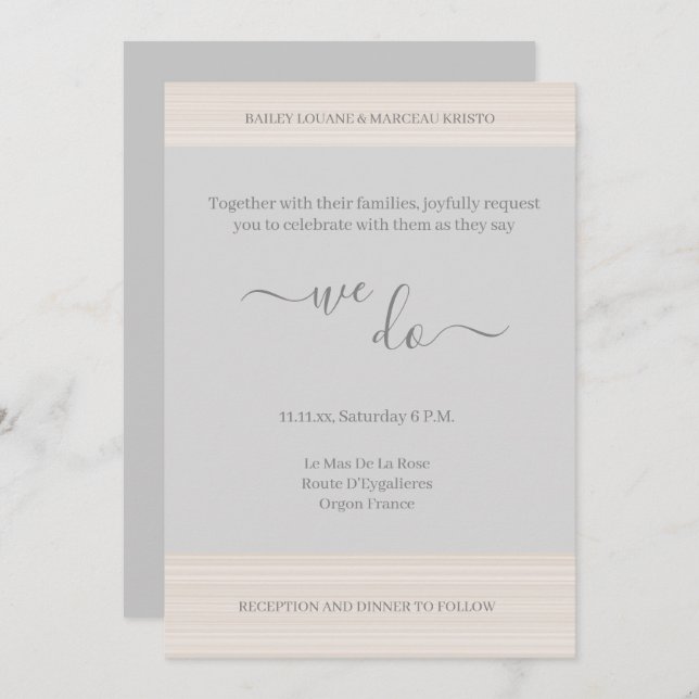 Elegant Light Grey We Do WoodGrain Stripes Wedding Invitation (Front/Back)