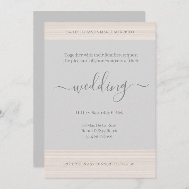 Elegant Light Grey Wood Grain Stripes Chic Wedding Invitation (Front/Back)