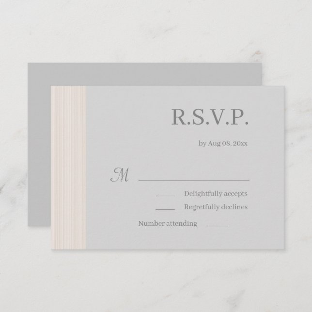 Elegant Light Grey Wood Grain Stripes Wedding RSVP Invitation (Front/Back)