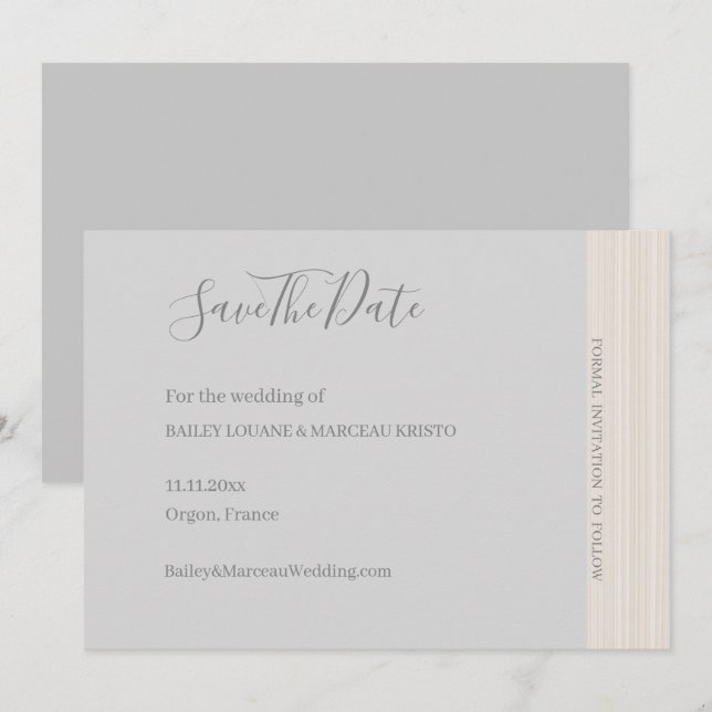 Elegant Light Grey WoodGrain Save The Date Wedding Invitation (Front/Back)