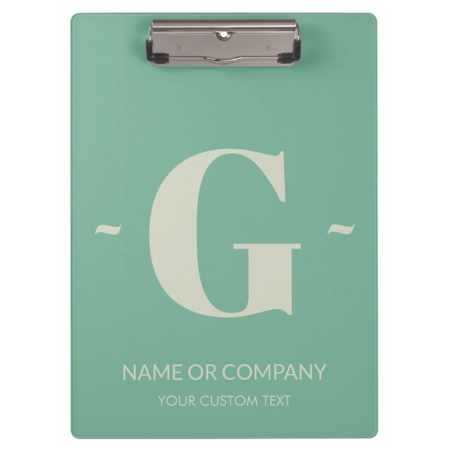 Elegant Light Mint Green Personalized Letter Text Clipboard (Front)