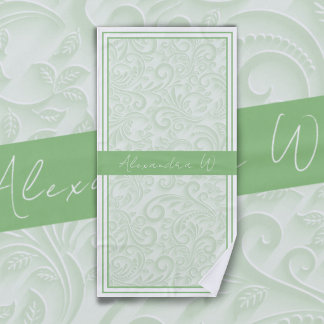 Elegant Light Olive Floral Damask Monogram Name Beach Towel
