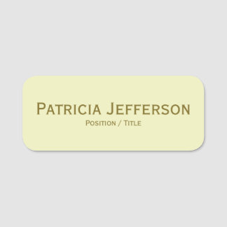 Elegant Light Pale Yellow & Gold Text Professional Name Tag