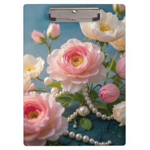 Elegant light pink blush flowers with pearls  clipboard