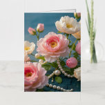 Elegant light pink blush flowers with pearls foil greeting card<br><div class="desc">Elegant light pink blush flowers with pearls</div>