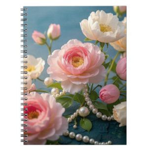 Elegant light pink blush flowers with pearls notebook