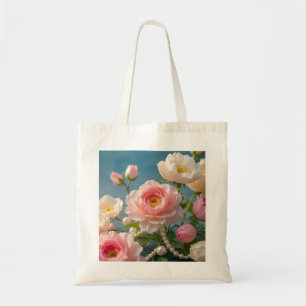Elegant light pink blush flowers with pearls  tote bag