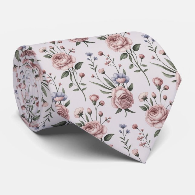 Elegant Light Pink Botanical  Tie (Rolled)