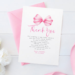 Elegant Light Pink Bow Baby Shower Thank You Card
