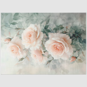 Elegant Light Pink Roses and Greenery Decoupage Tissue Paper
