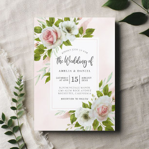 Elegant Light Pink Roses Floral Watercolor Wedding Invitation