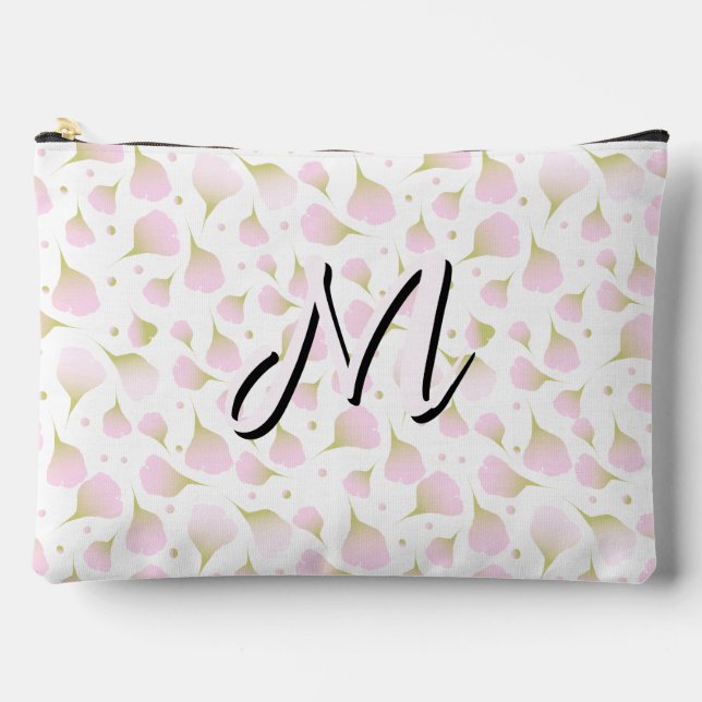 Elegant Light Powder Pink Monogram Pattern Pouch (Front)