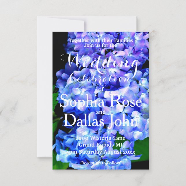 Elegant light purple blue floral hydrangea Wedding Invitation (Front)