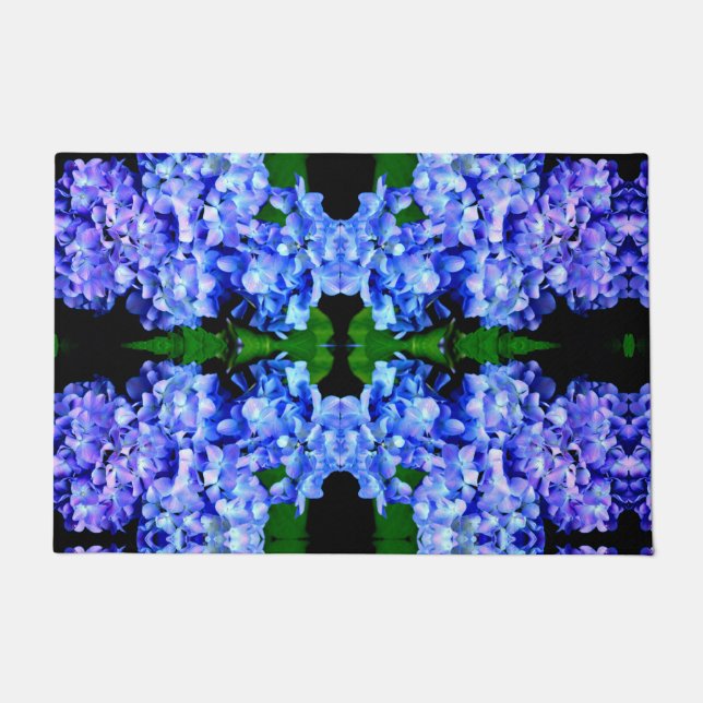 Elegant light purple blue magenta floral hydrangea doormat (Front)