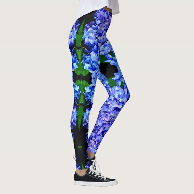 Elegant light purple blue magenta floral hydrangea leggings (Right)