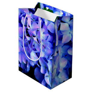 Elegant light purple blue magenta floral hydrangea medium gift bag