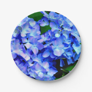 Elegant light purple blue magenta floral hydrangea paper plate