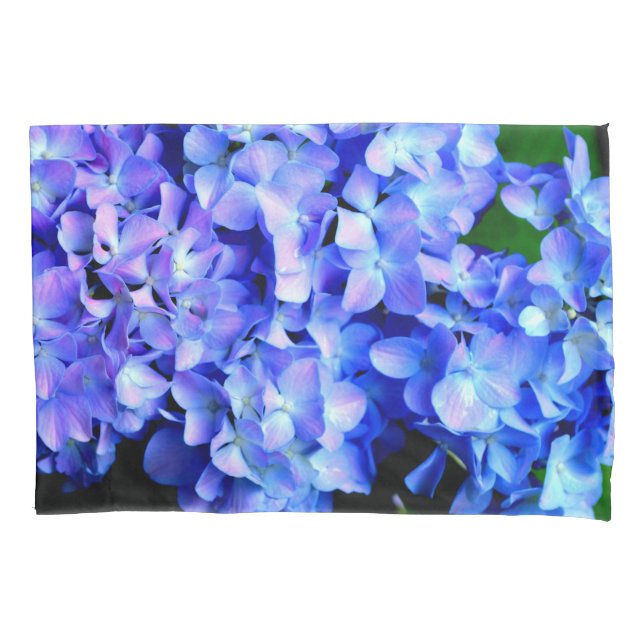 Elegant light purple blue magenta floral hydrangea pillowcase (Front)