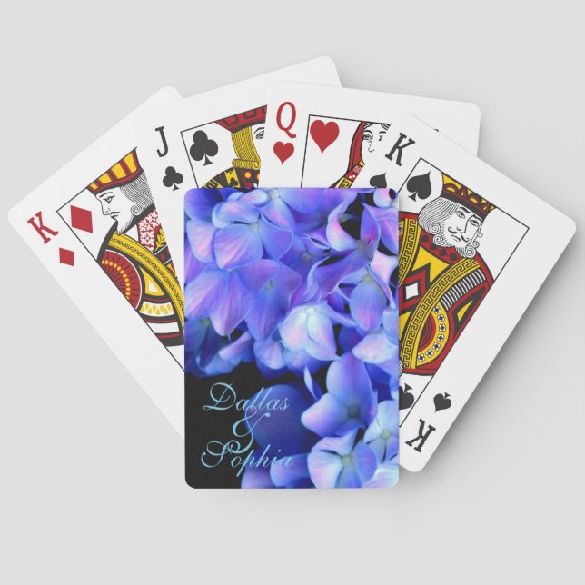 Elegant light purple blue magenta floral hydrangea playing cards (Back)