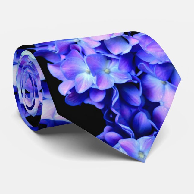 Elegant light purple blue magenta floral hydrangea tie (Rolled)