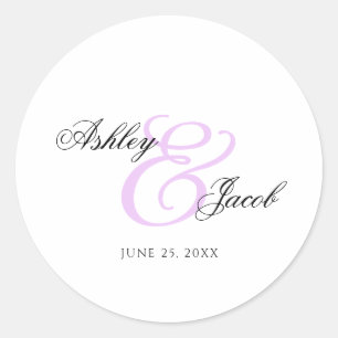 Elegant Light Purple Custom Name Wedding Classic Round Sticker