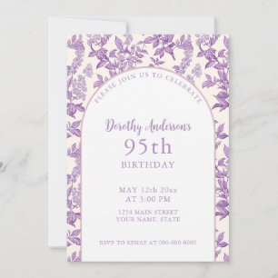 Elegant Light Purple Floral 95th Birthday Party Invitation