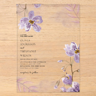 Elegant Light Purple Floral Wedding Acrylic Invitations