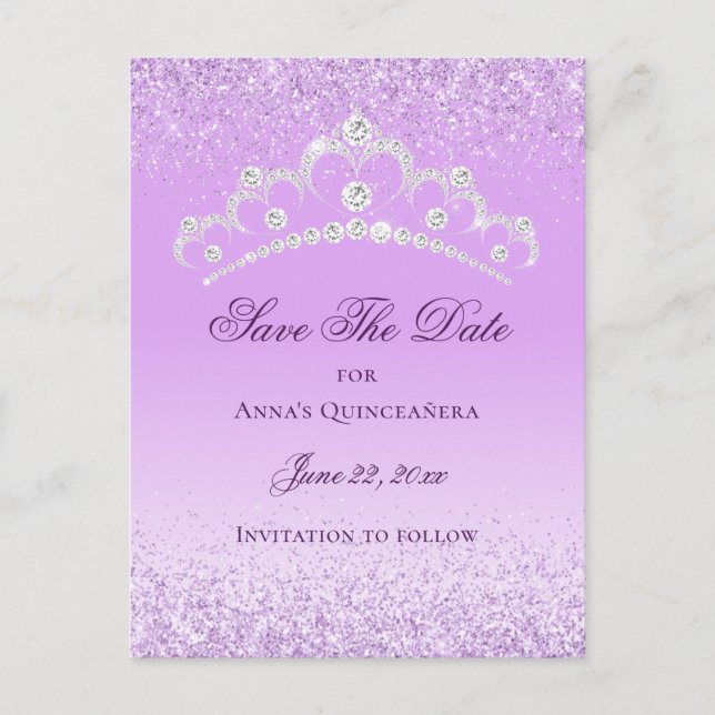 Elegant Light Purple Quinceanera Save The Date Postcard (Front)