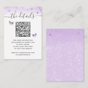 Elegant Light Purple Silver Butterfly RSVP QR Code Enclosure Card