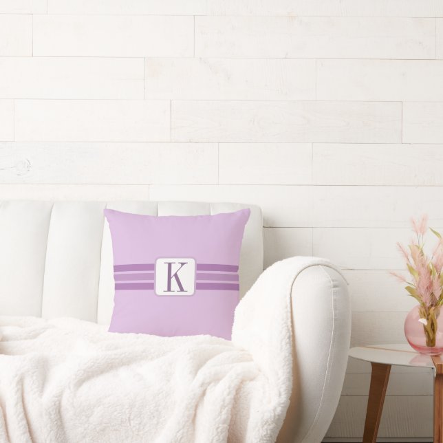 Elegant Light Purple Striped Banner Add Initial Throw Pillow (Couch)