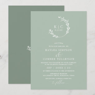 Elegant Light Sage Green Monochromatic Wedding Invitation