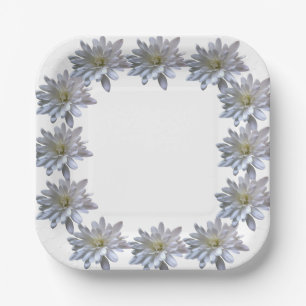 Elegant light soft white floral flower daisies paper plate