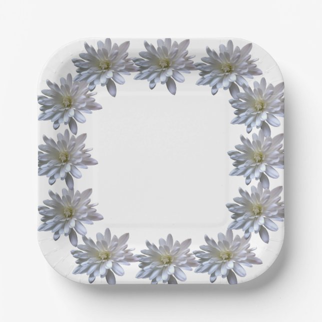 Elegant light soft white floral flower daisies paper plate (Front)