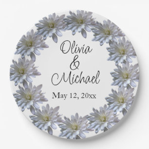 Elegant light soft white floral flower daisies paper plate