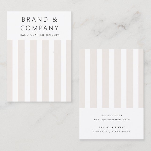 Elegant light tan brown stripes earring card (Front/Back)