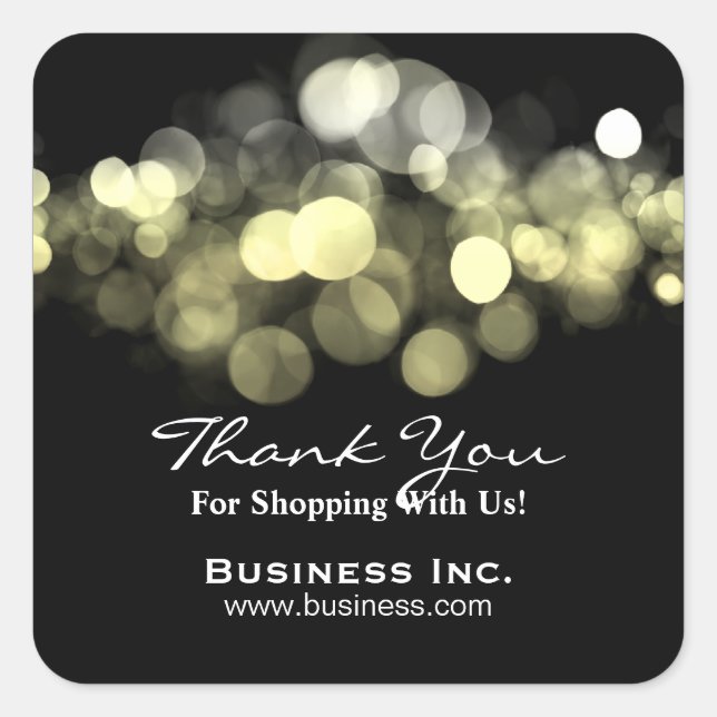 Elegant Lights Business Thank You Gold Square Sticker (Front)