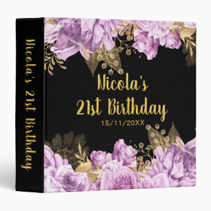 Elegant Lilac and Gold Flowers Birthday Party Binder