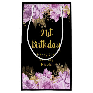 Elegant Lilac and Gold Flowers Birthday Party Small Gift Bag