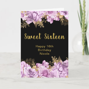 Elegant Lilac and Gold Flowers Sweet Sixteen Card