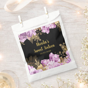 Elegant Lilac and Gold Flowers Sweet Sixteen Favour Bag