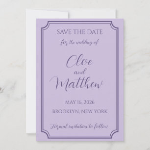 Elegant Lilac and Lavender Script Wedding Save The Date