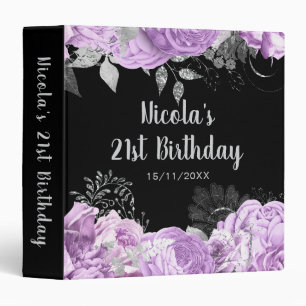 Elegant Lilac and Silver Flowers Birthday Party Binder