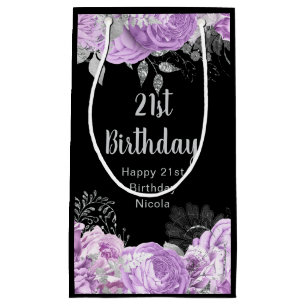 Elegant Lilac and Silver Flowers Birthday Party Small Gift Bag