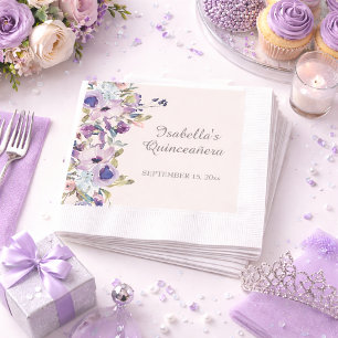 Elegant Lilac Blue Floral Horizontal Quinceañera  Napkin
