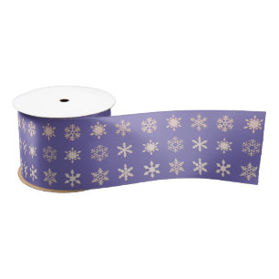 Elegant lilac blue snowflakes patterned satin ribbon
